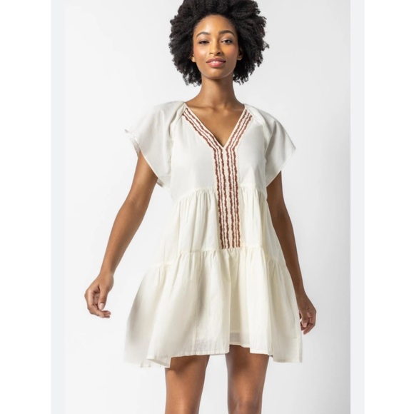 NWT Lilla P Flutter Sleeve Tiered Dress in Ecru - Picture 15 of 15